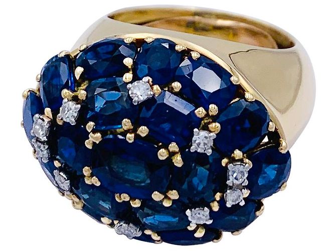 inconnue Anello vintage in oro giallo con zaffiri e diamanti. - vista 7