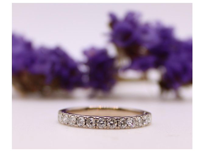 Autre Marque Halbes Ehering-Set 13 Diamanten aus Weißgold 750%O Silber Hardware - Ansicht 2