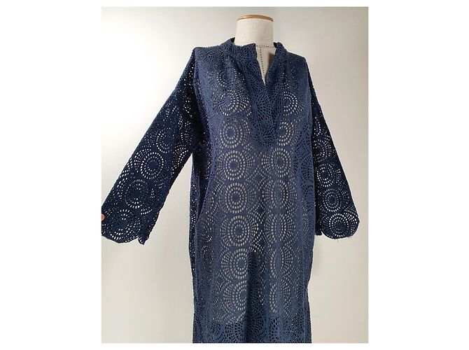 Autre Marque Aiayu Vestido de encaje azul oscuro algodón - vista 2