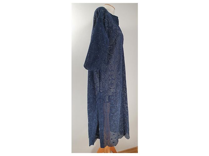 Autre Marque Aiayu Vestido de encaje azul oscuro algodón - vista 3
