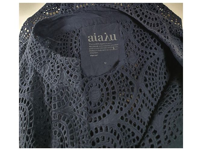 Autre Marque Aiayu Vestido de encaje azul oscuro algodón - vista 6