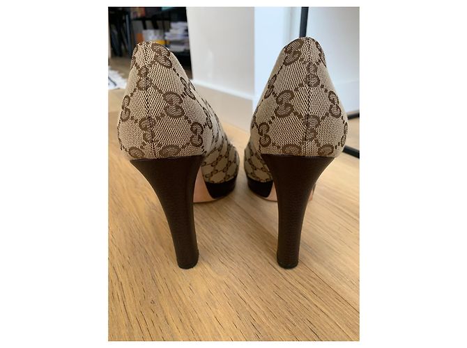 Décolleté Gucci Monogram Marrone Beige - vista 5