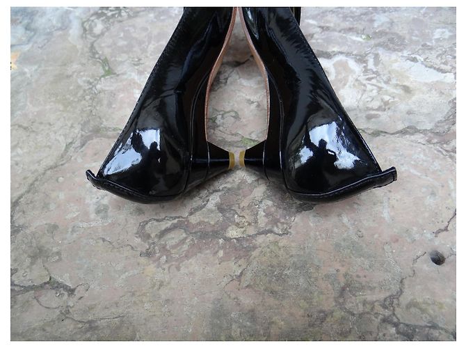Décolleté Peep Toe Chloé in Vernice Nera Nero - vista 11