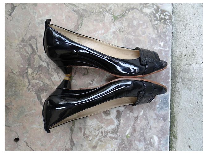 Décolleté Peep Toe Chloé in Vernice Nera Nero - vista 12