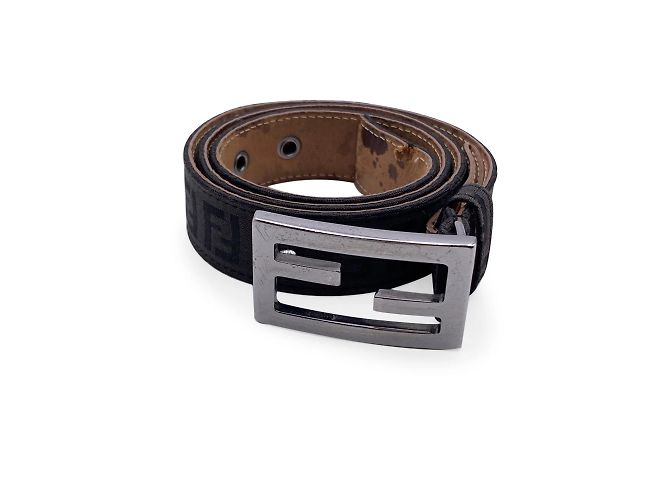 Fendi Schwarzer Monogramm-Zucca-Gürtel, FF-Schnallengröße 80/32 - Ansicht 2