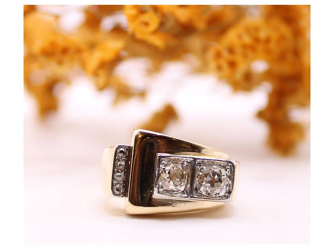 Autre Marque Anello Tank con diamanti in oro giallo 750%O Gold hardware - vista 2