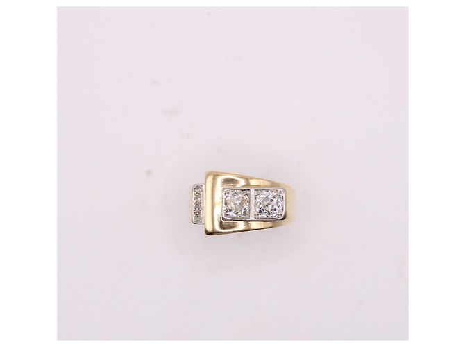 Autre Marque Anello Tank con diamanti in oro giallo 750%O Gold hardware - vista 3