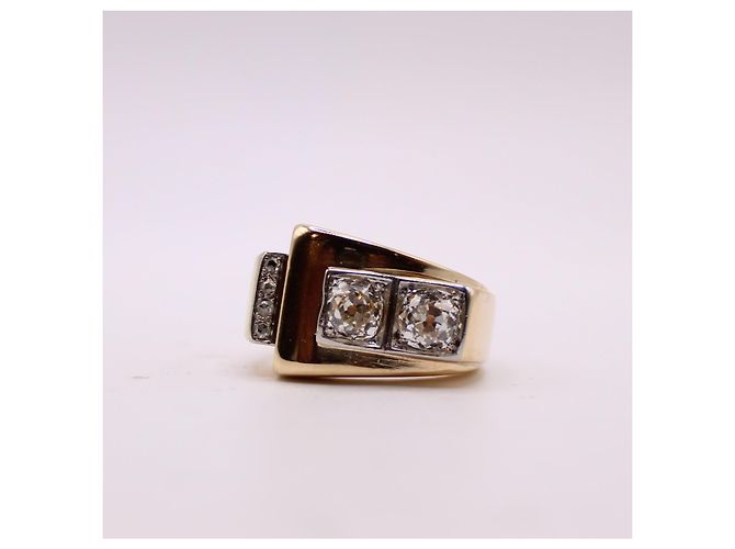 Autre Marque Anello Tank con diamanti in oro giallo 750%O Gold hardware - vista 4