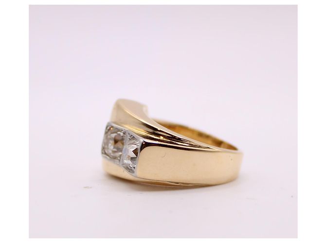 Autre Marque Anello Tank con diamanti in oro giallo 750%O Gold hardware - vista 5