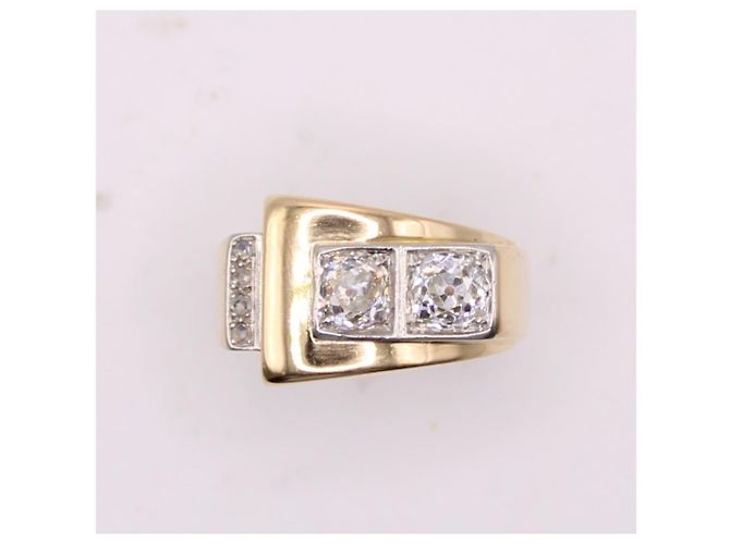Autre Marque Anello Tank con diamanti in oro giallo 750%O Gold hardware - vista 7