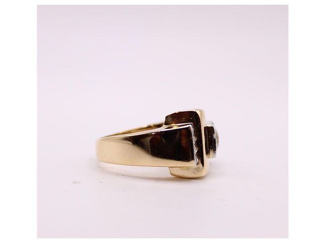 Autre Marque Anello Tank con diamanti in oro giallo 750%O Gold hardware - vista 9