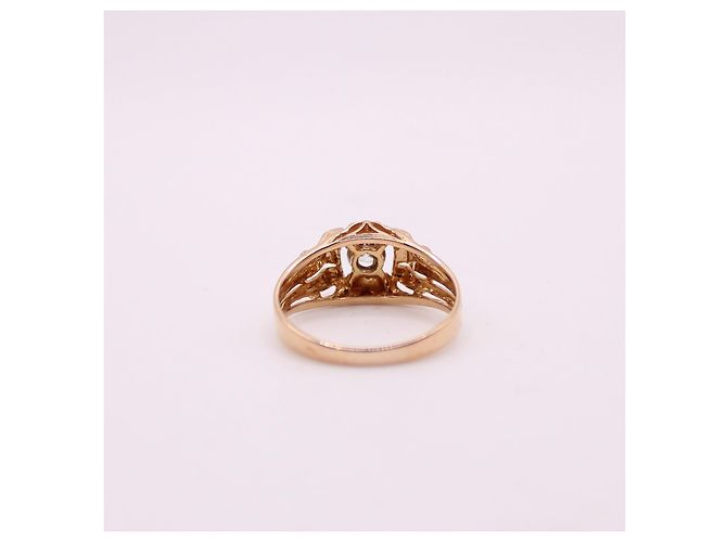 Autre Marque anello con sigillo dell'anno 1940 con un diamante in oro rosa 750%O Gold hardware - vista 10