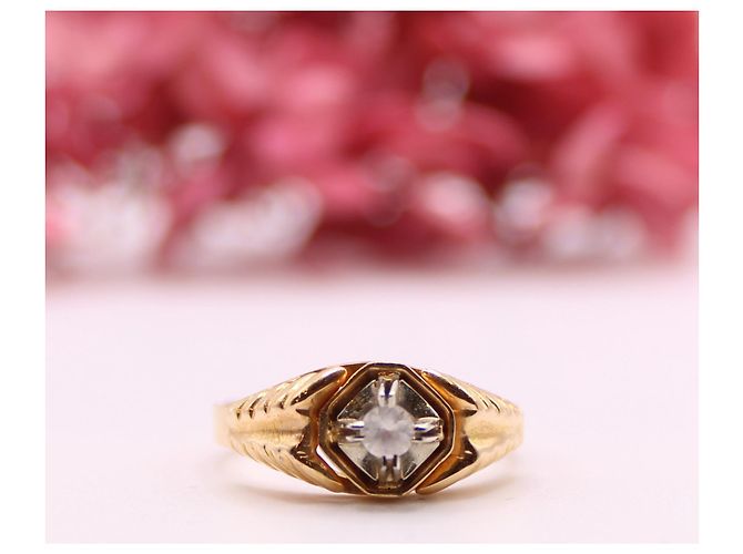 Autre Marque anello con sigillo dell'anno 1940 con un diamante in oro rosa 750%O Gold hardware - vista 2