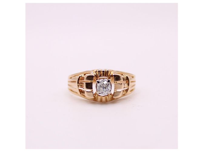 Autre Marque anello con sigillo dell'anno 1940 con un diamante in oro rosa 750%O Gold hardware - vista 5