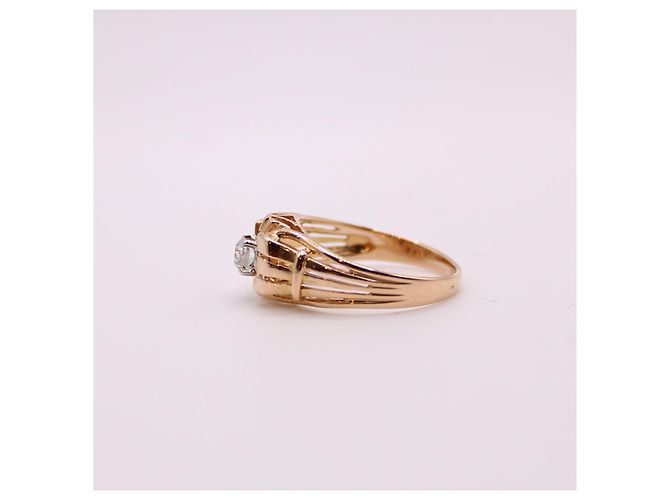 Autre Marque anello con sigillo dell'anno 1940 con un diamante in oro rosa 750%O Gold hardware - vista 8