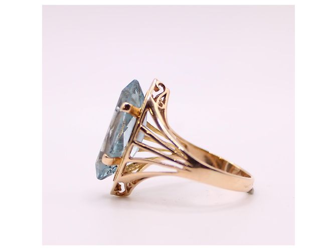 Autre Marque Anello stile marquise con acquamarina in oro giallo 750%O Blu chiaro Gold hardware - vista 4