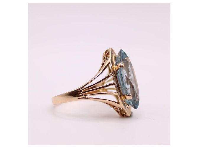 Autre Marque Anello stile marquise con acquamarina in oro giallo 750%O Blu chiaro Gold hardware - vista 6