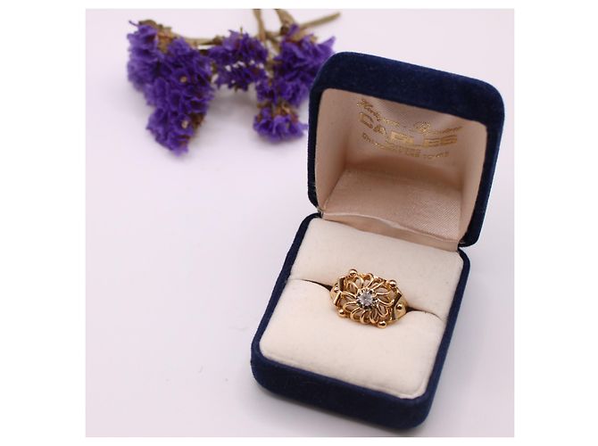 Autre Marque Anello a rosetta con pietra bianca in oro giallo 750%O Bianco Gold hardware - vista 10