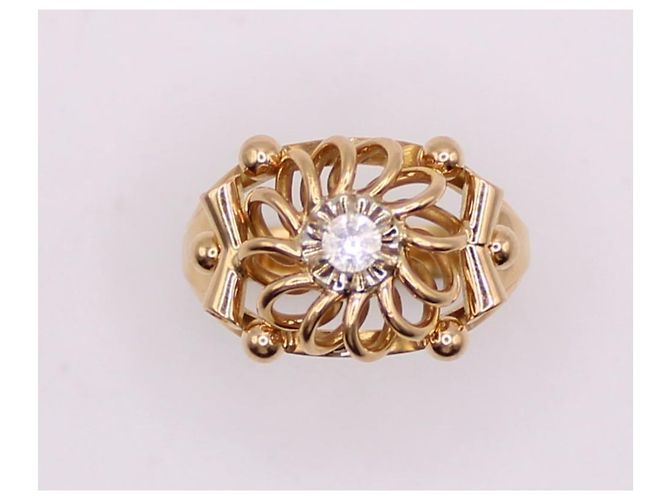 Autre Marque Anello a rosetta con pietra bianca in oro giallo 750%O Bianco Gold hardware - vista 4