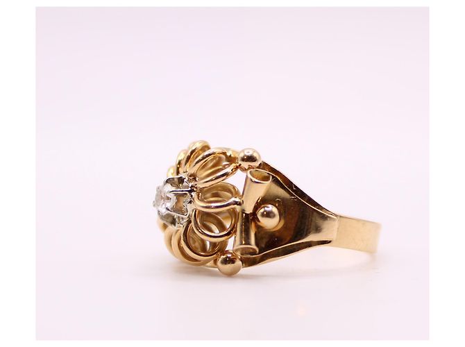 Autre Marque Anello a rosetta con pietra bianca in oro giallo 750%O Bianco Gold hardware - vista 5