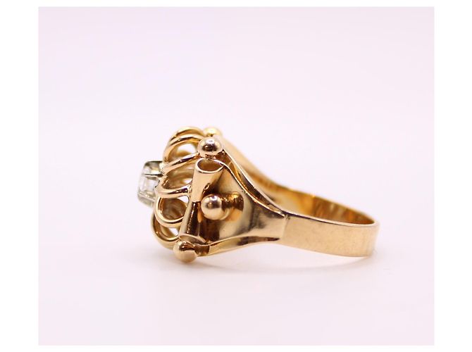 Autre Marque Anello a rosetta con pietra bianca in oro giallo 750%O Bianco Gold hardware - vista 6