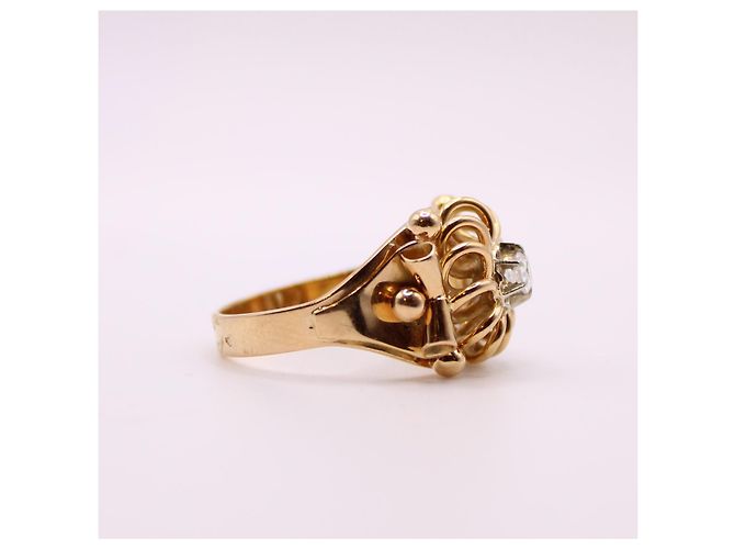 Autre Marque Anello a rosetta con pietra bianca in oro giallo 750%O Bianco Gold hardware - vista 8