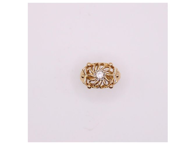 Autre Marque Anello a rosetta con pietra bianca in oro giallo 750%O Bianco Gold hardware - vista 9