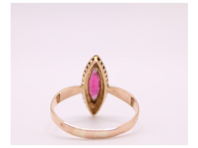 Autre Marque Marquise-Ring, Napoleon III, Perlen und Rotgold-Granat 750%O Weiß Gold hardware - Ansicht 7