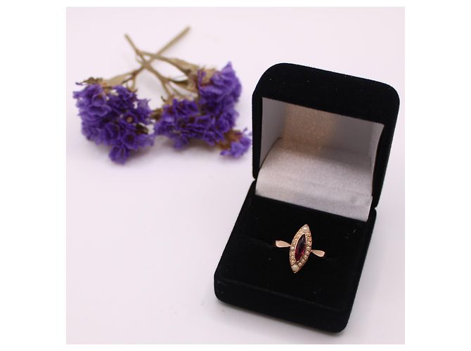Autre Marque Marquise-Ring, Napoleon III, Perlen und Rotgold-Granat 750%O Weiß Gold hardware - Ansicht 9