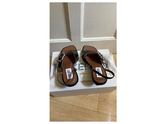 Sandali con tacco Kenzo in pelle di struzzo neri Nero - vista 3