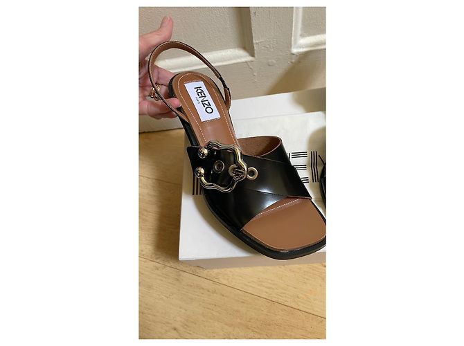 Sandali con tacco Kenzo in pelle di struzzo neri Nero - vista 4