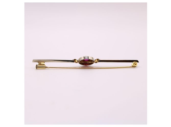 Autre Marque Spilla Art Déco con rubino sintetico in oro bianco e oro giallo 750%O Rosso Gold hardware - vista 5