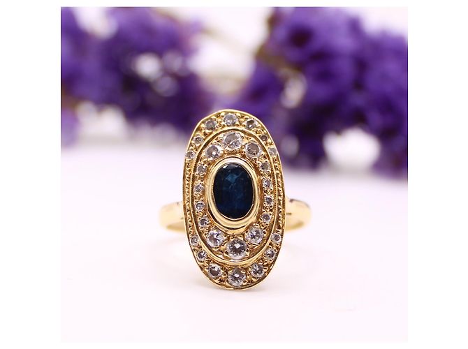 Autre Marque Anello in oro giallo con zaffiro e diamanti Blu navy Gold hardware - vista 2