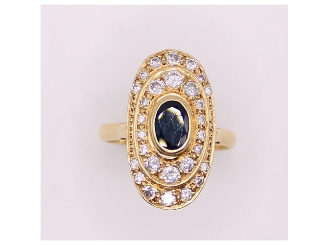 Autre Marque Anello in oro giallo con zaffiro e diamanti Blu navy Gold hardware - vista 3