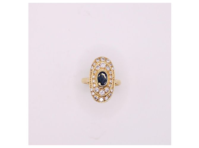 Autre Marque Anello in oro giallo con zaffiro e diamanti Blu navy Gold hardware - vista 4