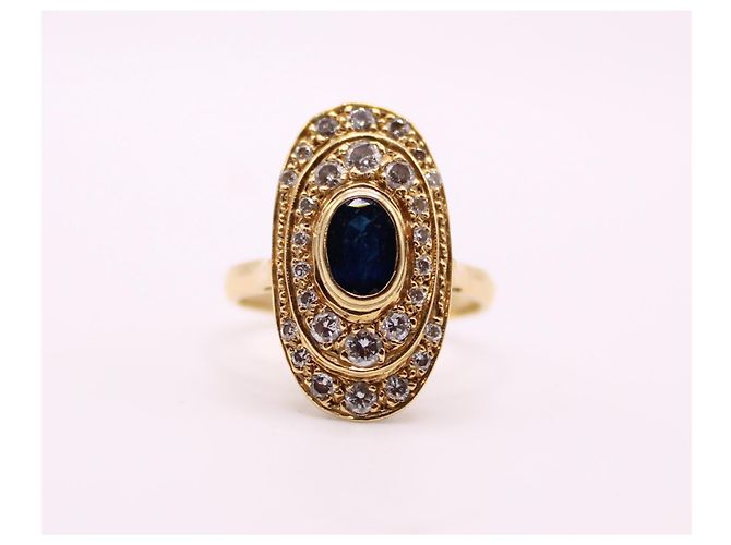 Autre Marque Anello in oro giallo con zaffiro e diamanti Blu navy Gold hardware - vista 5