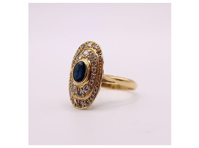 Autre Marque Anello in oro giallo con zaffiro e diamanti Blu navy Gold hardware - vista 6