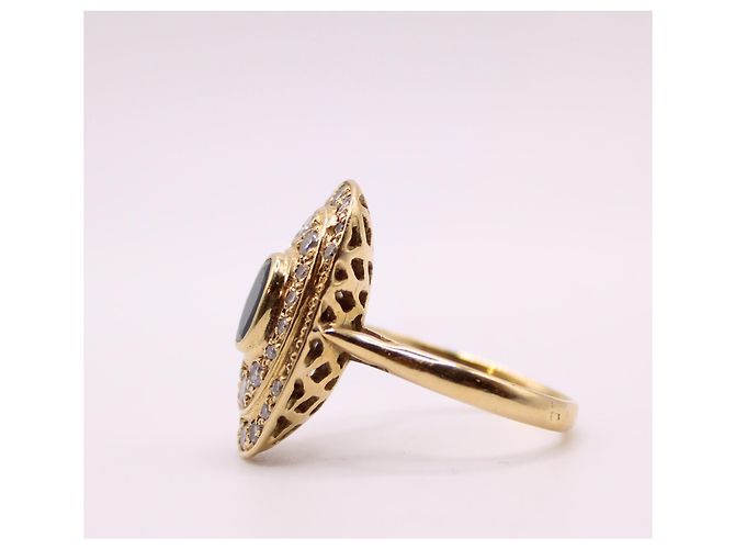 Autre Marque Anello in oro giallo con zaffiro e diamanti Blu navy Gold hardware - vista 7