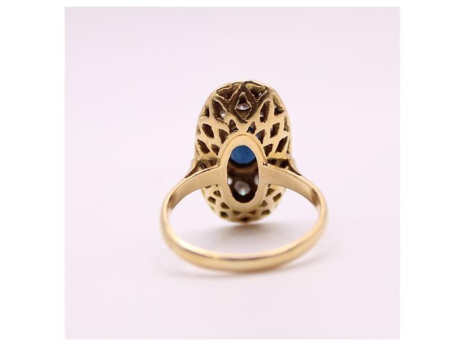 Autre Marque Anello in oro giallo con zaffiro e diamanti Blu navy Gold hardware - vista 8
