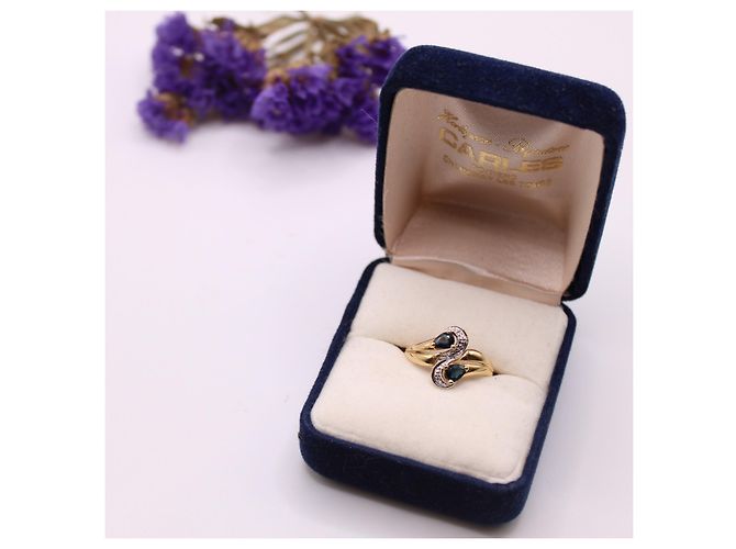 Autre Marque Anello Toi&Moi zaffiri e diamanti oro giallo 750%O Blu navy Gold hardware - vista 10