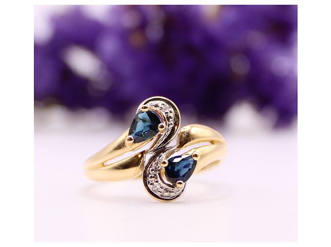 Autre Marque Anello Toi&Moi zaffiri e diamanti oro giallo 750%O Blu navy Gold hardware - vista 2