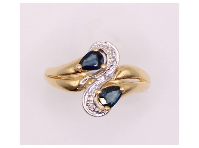 Autre Marque Anello Toi&Moi zaffiri e diamanti oro giallo 750%O Blu navy Gold hardware - vista 3