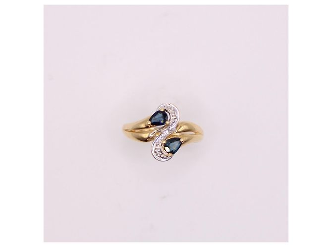 Autre Marque Anello Toi&Moi zaffiri e diamanti oro giallo 750%O Blu navy Gold hardware - vista 4