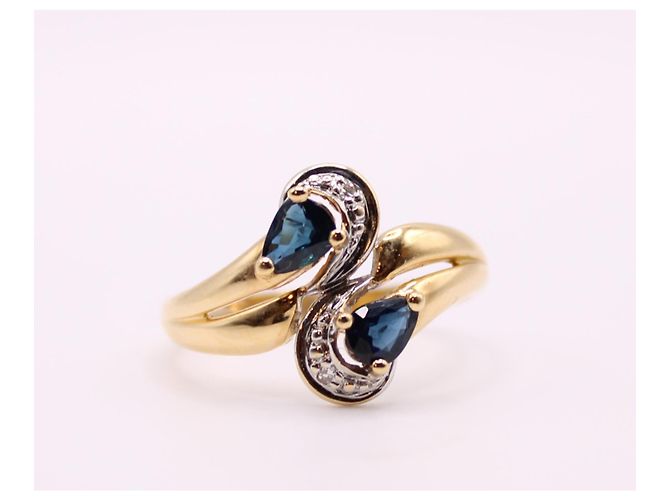 Autre Marque Anello Toi&Moi zaffiri e diamanti oro giallo 750%O Blu navy Gold hardware - vista 5