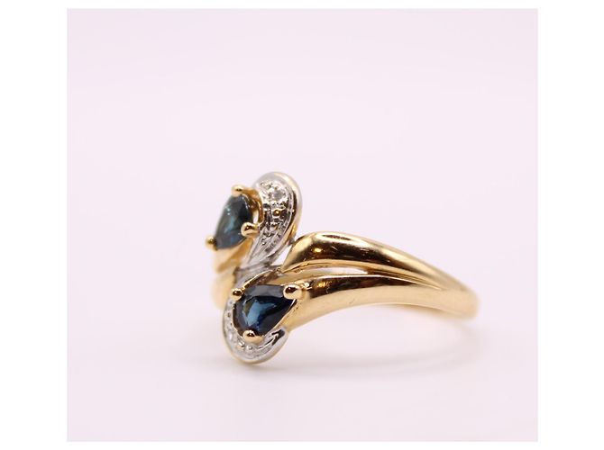 Autre Marque Anello Toi&Moi zaffiri e diamanti oro giallo 750%O Blu navy Gold hardware - vista 6