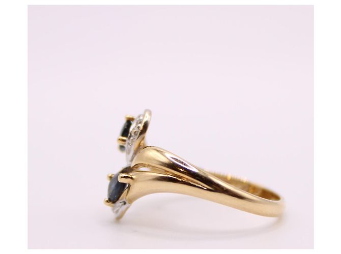 Autre Marque Anello Toi&Moi zaffiri e diamanti oro giallo 750%O Blu navy Gold hardware - vista 7