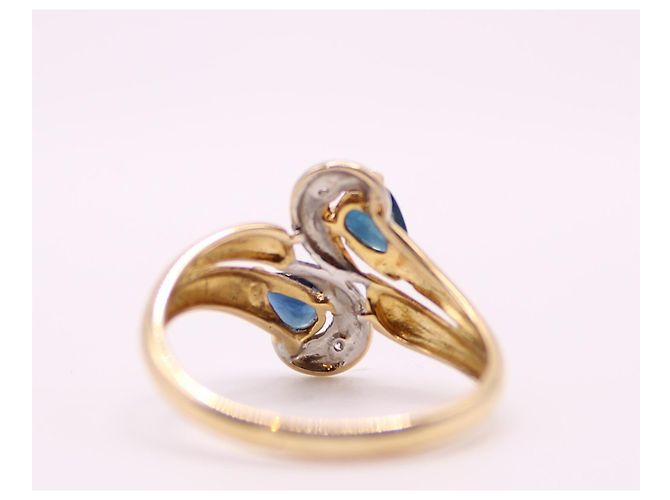 Autre Marque Anello Toi&Moi zaffiri e diamanti oro giallo 750%O Blu navy Gold hardware - vista 8