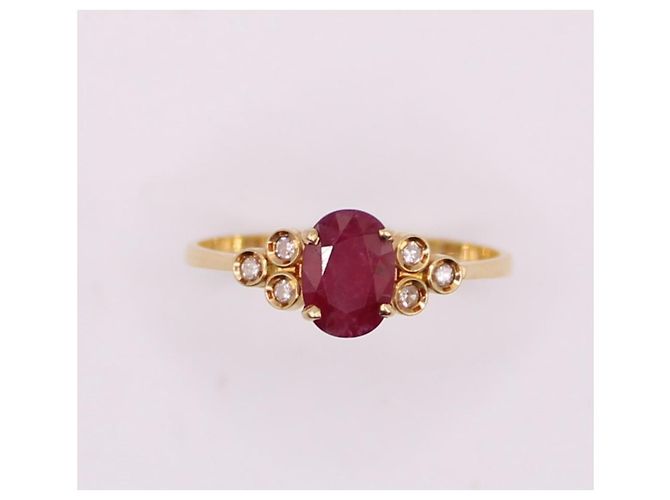 Autre Marque Anello con rubino da spalla 2X3 DIAMANTI IN ORO GIALLO 750%O Rosso Gold hardware - vista 3