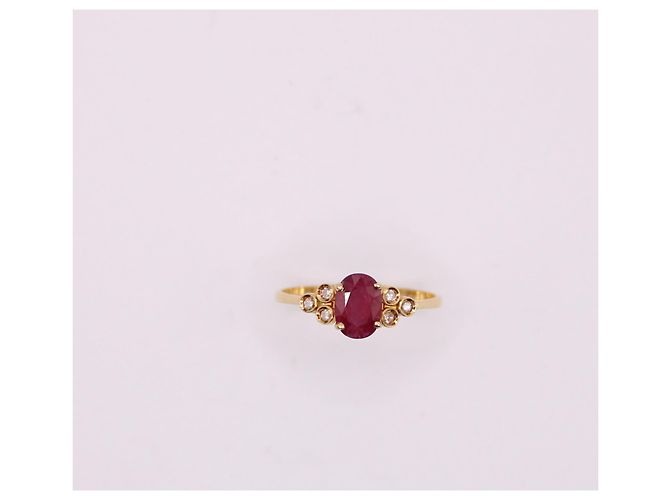 Autre Marque Anello con rubino da spalla 2X3 DIAMANTI IN ORO GIALLO 750%O Rosso Gold hardware - vista 4