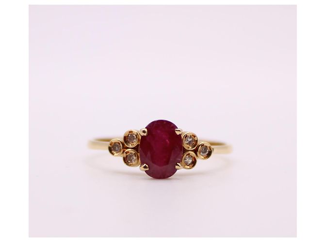 Autre Marque Anello con rubino da spalla 2X3 DIAMANTI IN ORO GIALLO 750%O Rosso Gold hardware - vista 5